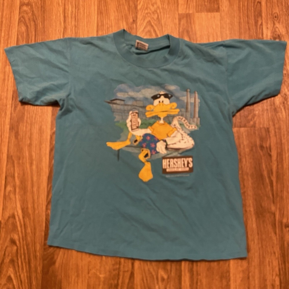 Vintage 90s Donald Duck Hersheys Chocolate Shirt Adult Medium Blue Made‎ In USA